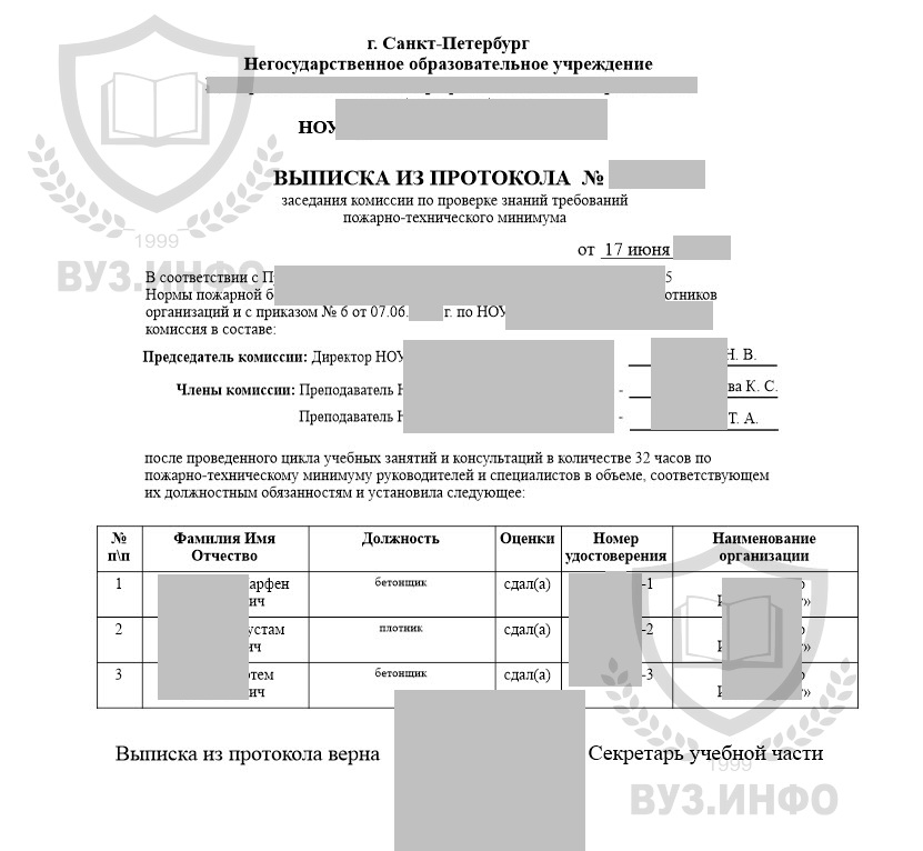 Протокол по пожарной безопасности из учебного центра